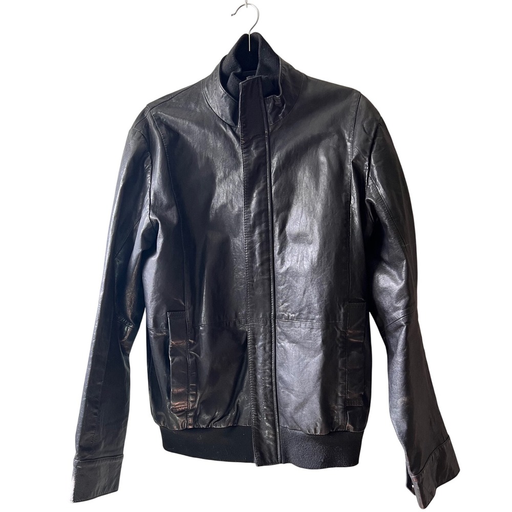 French Connection Leather Jacket Mens Bomber Style Black‎ Size M